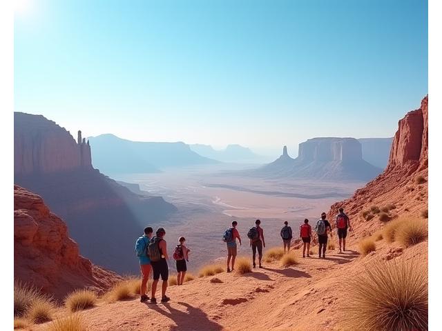 Petits groupes de randonneurs profitant d'une vue panoramique sur le désert.